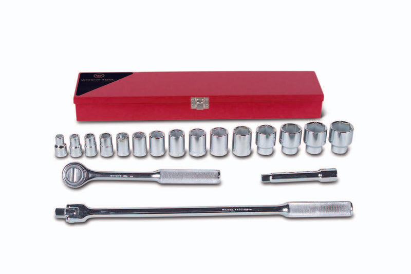 1/2" Drive 18 Piece Metal Boxed Set - 6 Point Standard Sockets, 3/8" - 1-1/4", Ratchet, Flex Handle, 5" Extension