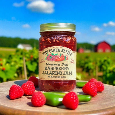 Shop Harvest Array for our newest flavor of jam from the Dutch Kettle-Raspberry Jalapeno Jam.