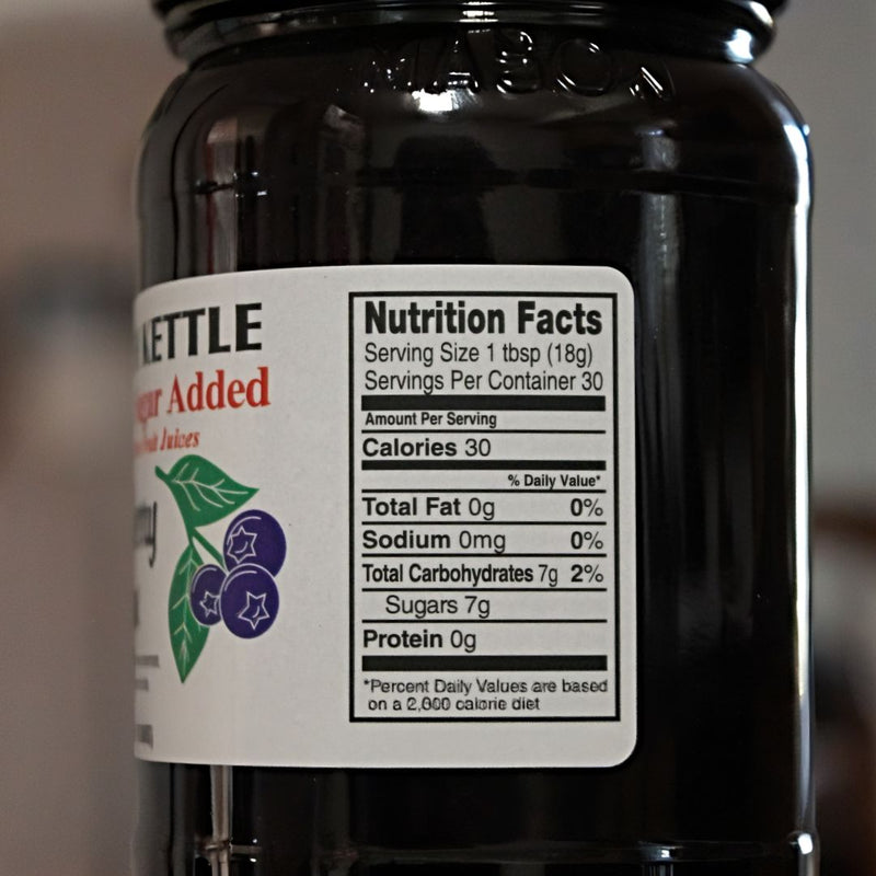 Our No Granulated Sugar Added Blueberry Jam contains on 7 grams of sugar per tablespoon.