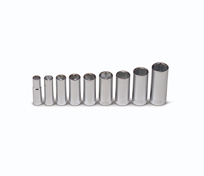3/8" Drive 9 Piece Set - 6 Point Deep Sockets, 3/8" - 7/8"