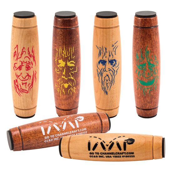 Timber Tumbler Dexterity Game with fun stoic tree faces for Harvest Array.  Box Set contains 2 assorted Timber Tumblers from Harvest Array.