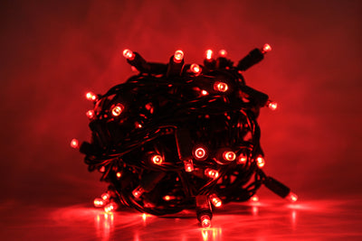 Outdoor LED Lighted Christmas Tree with Green Base and Red and White Tree Lights